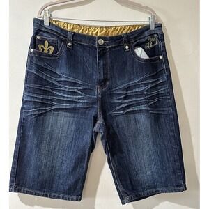 Old Skool Women Blue Denim Embroidered Cotton Blend Bermuda  size 16